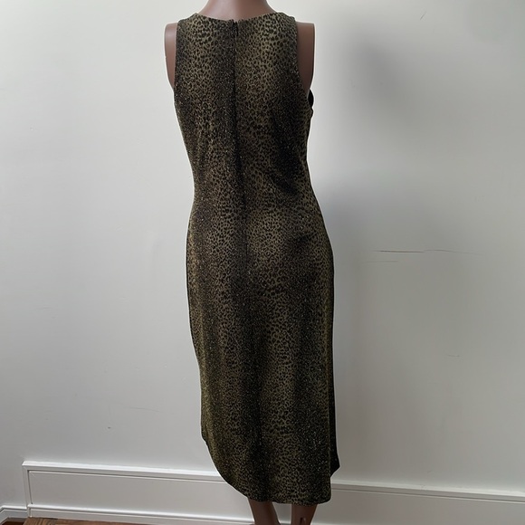Alexia Admor Dress Sleeveless Bodycon Midi Leopard Animal Print Gold Green Large - Picture 4 of 12